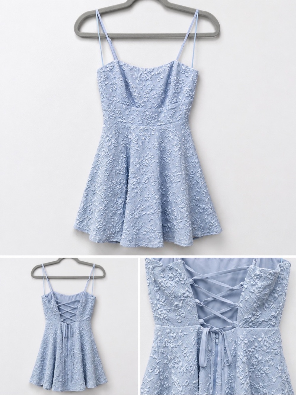 Lovely Day Light Blue Lace Fit & Flare Mini Dress NWT Small - Picture 2 of 3